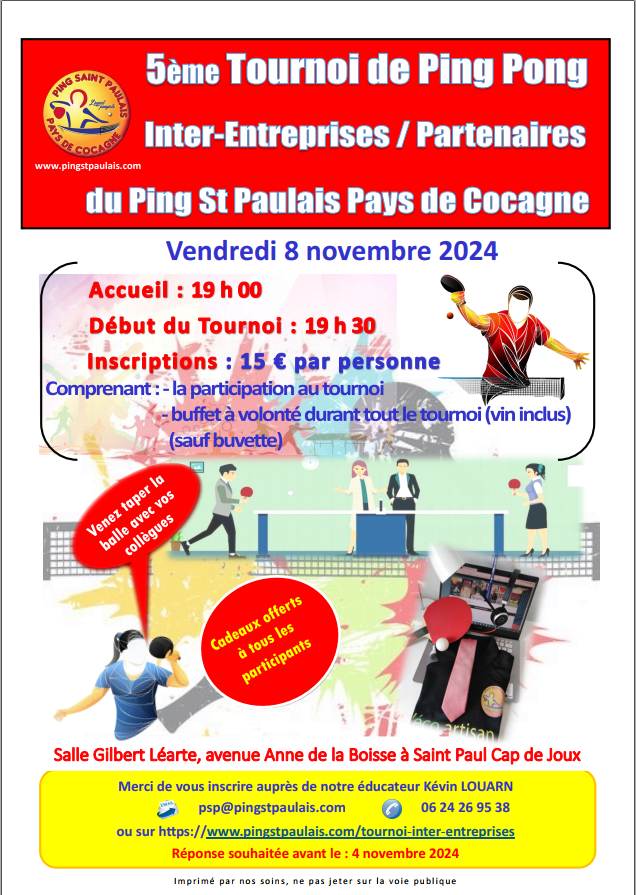 Tournoi inter-entreprises Le 8 nov 2024